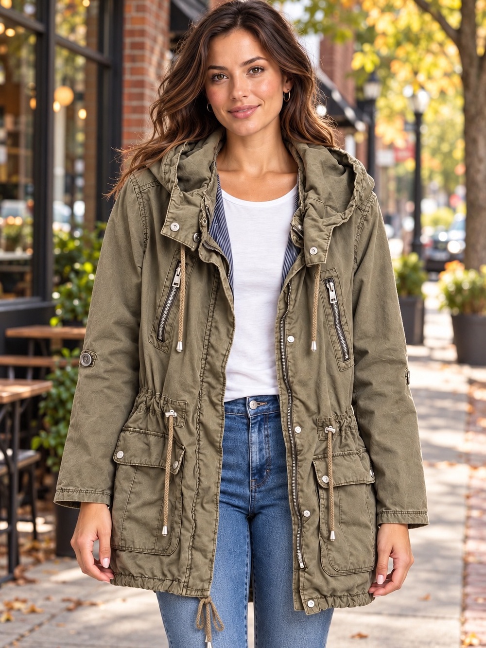 Levi’s Olive Green Utility Jacket Drawstring Waist Parka Size Medium